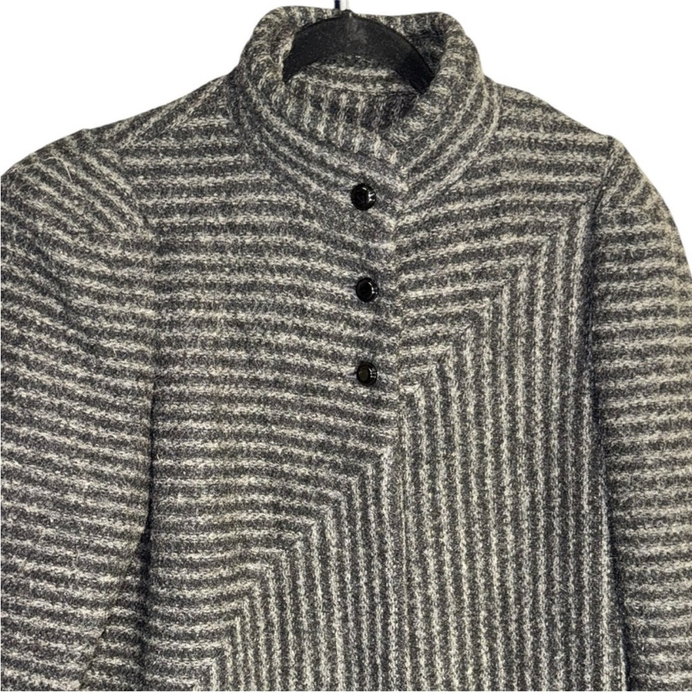 Vintage Portrait Striped Wool Coat Gray Black High Neck Made in USA - Picture 4 of 6